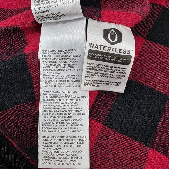 Levis Premium Trucker Jacket Mens XL Denim Plaid Flannel Buffalo Check Sleeve - Picture 4 of 7